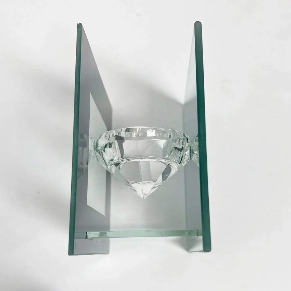 Diamond and Mirror glass Tea Light Holder NWT